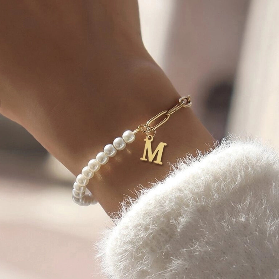 Elegant Simple Style Classic Style Letter 201 Stainless Steel 304 Stainless Steel Imitation Pearl Bracelets In Bulk