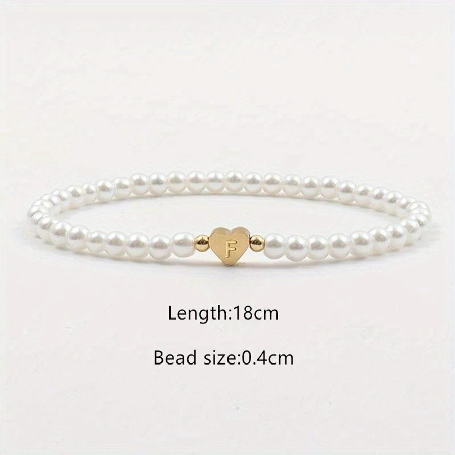 Elegant Simple Style Letter Heart Shape 304 Stainless Steel Artificial Pearl Bracelets In Bulk