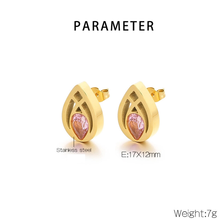 1 Pair Vintage Style Water Droplets Hollow Out Inlay 304 Stainless Steel Zircon 18K Gold Plated Ear Studs