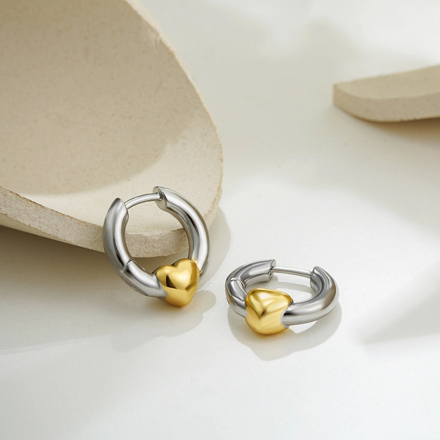 1 Pair Simple Style Heart Shape Mixed Metal 304 Stainless Steel Earrings