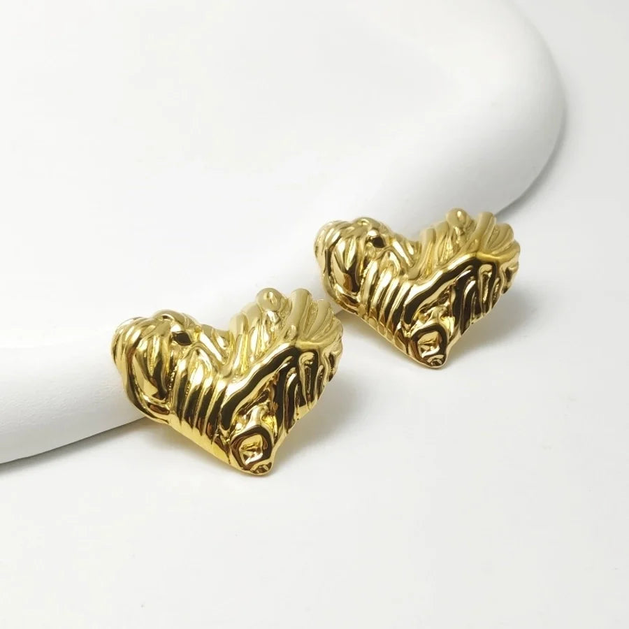 1 Pair Elegant Retro Commute Heart Shape 304 Stainless Steel 18K Gold Plated Ear Studs