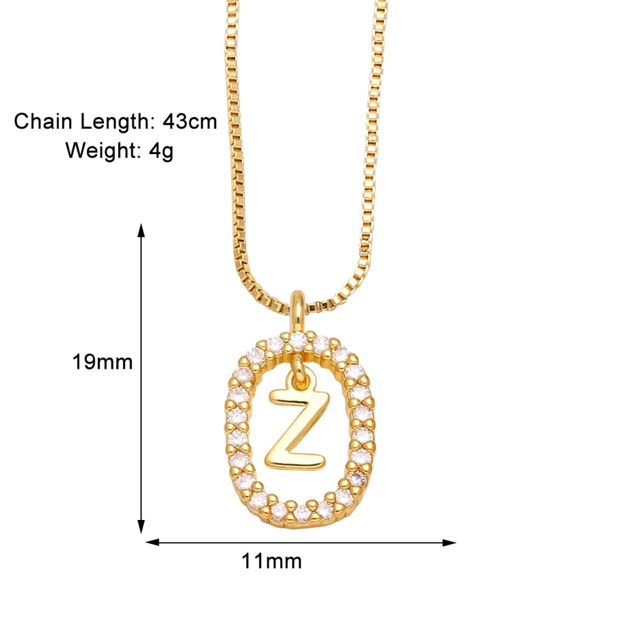 Jewelry Modern Style Simple Style letter 201 Stainless Steel Copper Zircon 18K Gold Plated Inlay Pendant Necklace