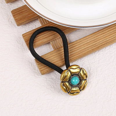 Women's Classical Ethnic Style Classic Style Cross Round Cattle Alloy Polyester Inlay Turquoise Hair Tie
