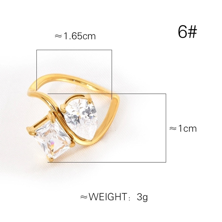 Jewelry Elegant Square Water Droplets 304 Stainless Steel Rhinestones 18K Gold Plated Inlay Rings