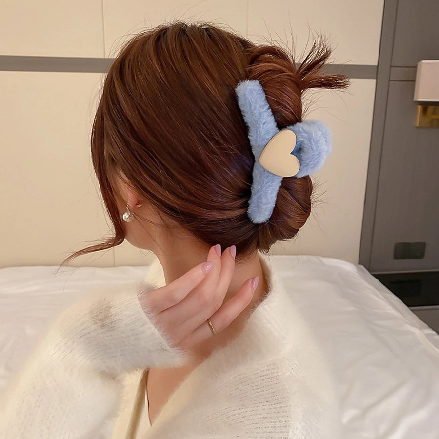 cute simple style solid color cloth hair claws