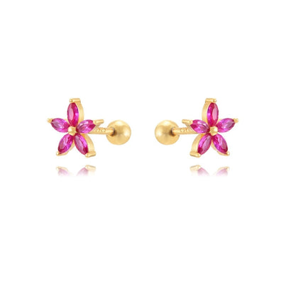 1 Pair Sweet Shiny Flower Inlay Copper Zircon 24K Gold Plated Ear Studs