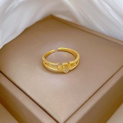 Titanium Steel Brass Gold Plated Inlay Letter Zircon Brass Rings
