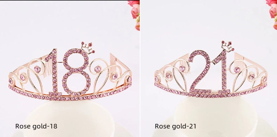 New Birthday Crown  60 Digital Birthday Headband Bridal Banquet Rhinestone Hair Accessories Alloy Headband Women