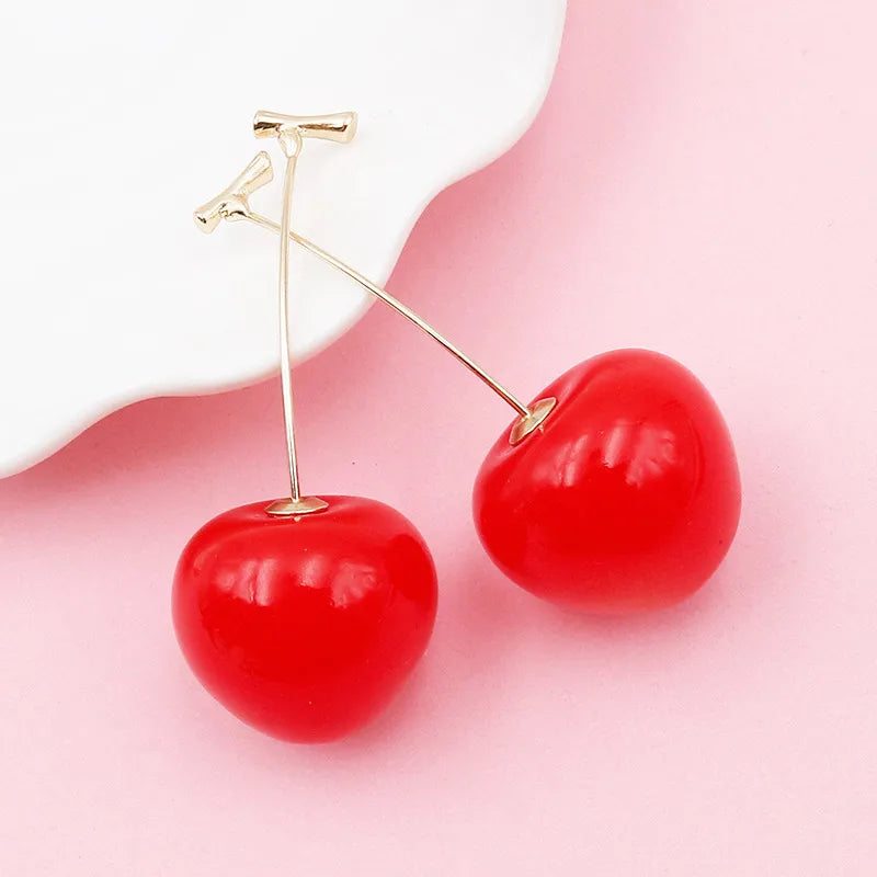 1 Pair Sweet Cherry Plating Alloy Resin Drop Earrings