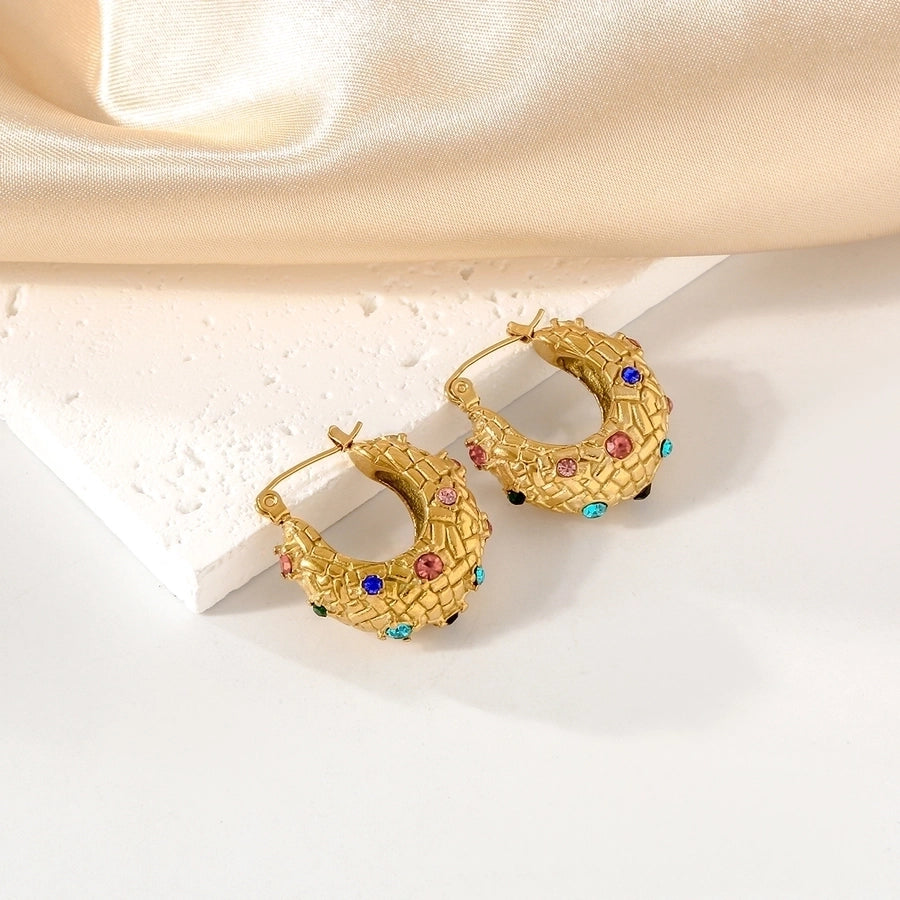 1 Pair Elegant Simple Style U Shape Plating Inlay 304 Stainless Steel Rhinestones 18K Gold Plated Earrings