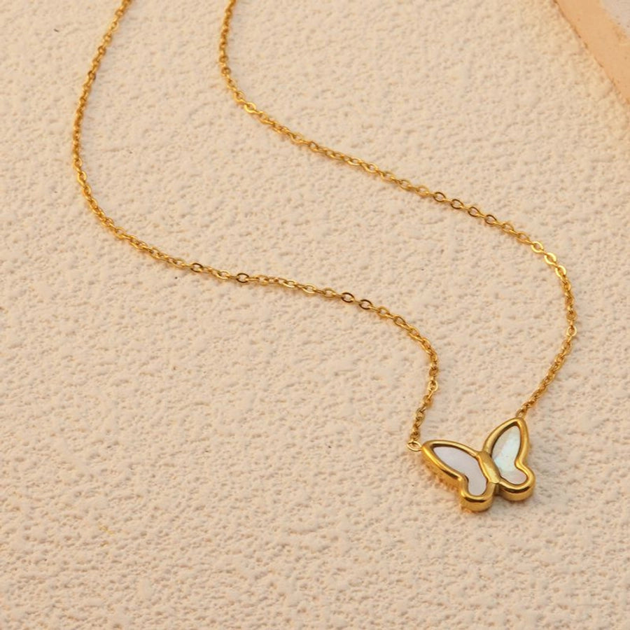 Jewelry Sweet Simple Style Butterfly 304 Stainless Steel Acrylic Shell 18K Gold Plated Plating Butterfly Pendant Necklace