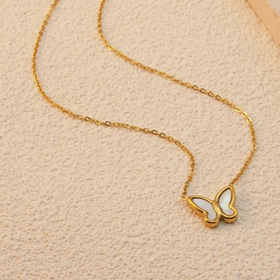 Jewelry Sweet Simple Style Butterfly 304 Stainless Steel Acrylic Shell 18K Gold Plated Plating Butterfly Pendant Necklace