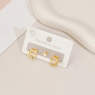 1 Set Halloween Cute Sweet Animal Cat Bat Polishing Inlay 304 Stainless Steel Zircon 18K Gold Plated Ear Studs