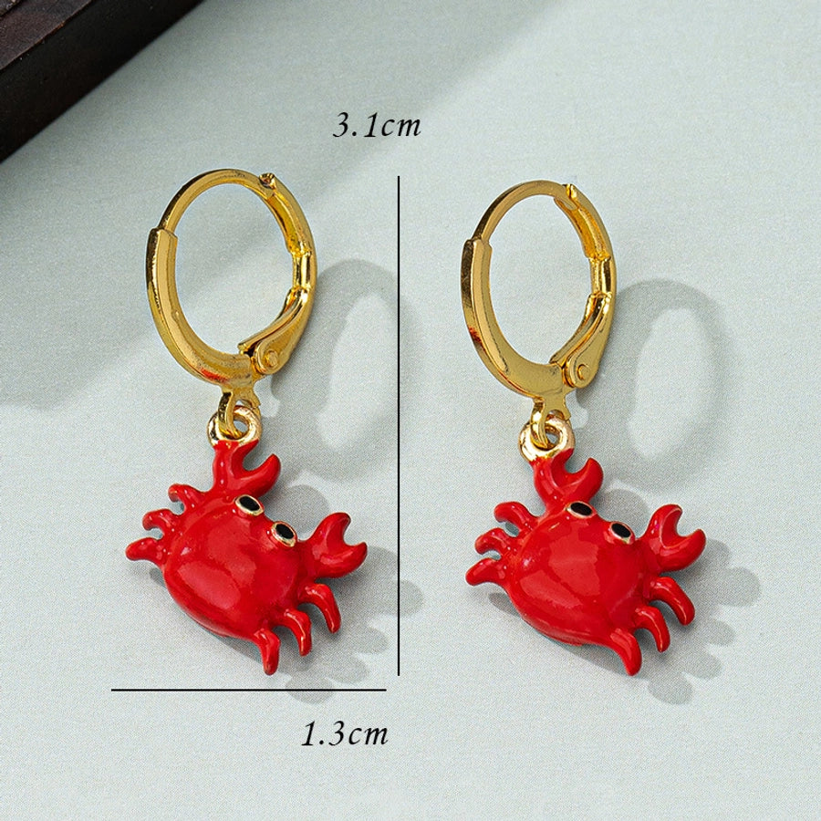 1 Pair Cute Streetwear Crab Enamel Copper Drop Earrings