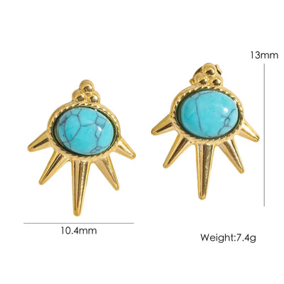 1 Pair IG Style Modern Style Geometric Inlay 304 Stainless Steel Natural Stone 14K Gold Plated Ear Studs