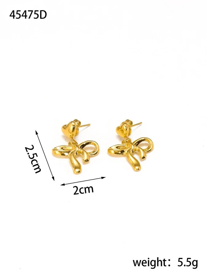 1 Pair Elegant Bow Knot 304 Stainless Steel 18K Gold Plated Drop Earrings