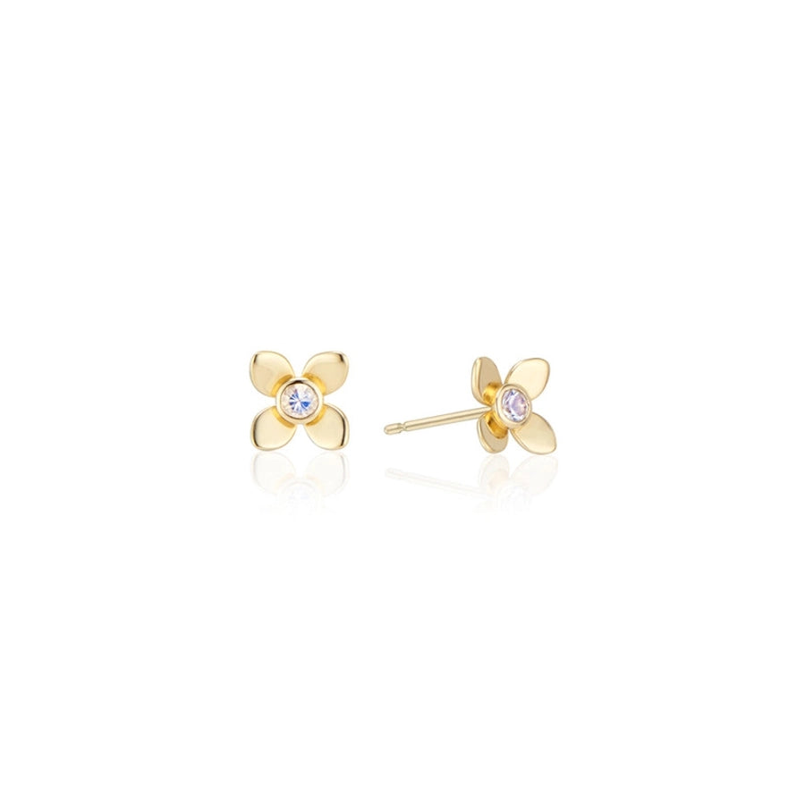 1 Pair Elegant Simple Style Geometric Flower Copper Zircon 24K Gold Plated Ear Studs