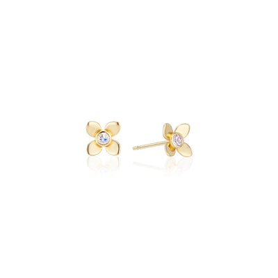 1 Pair Elegant Simple Style Geometric Flower Copper Zircon 24K Gold Plated Ear Studs