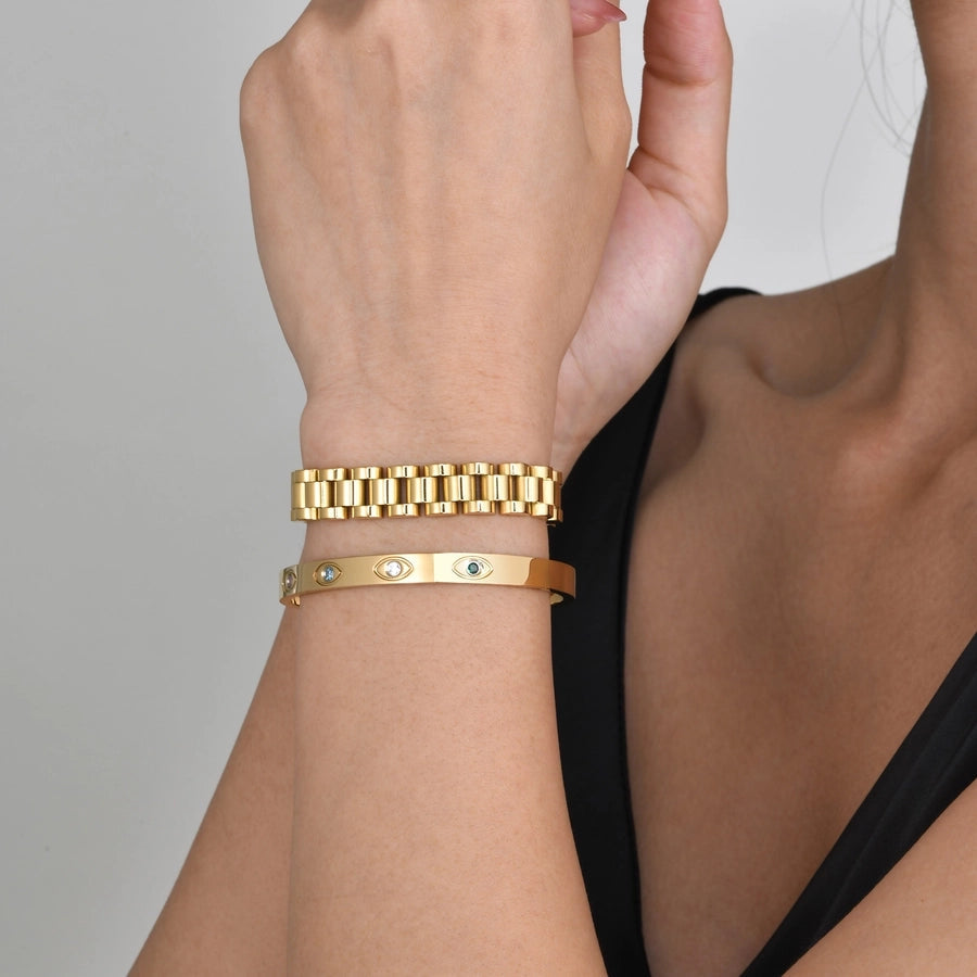 IG Style French Style Classic Style Devil's Eye 304 Stainless Steel 18K Gold Plated Zircon Bracelets Bangle In Bulk