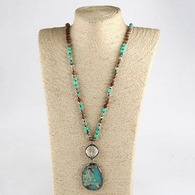 Bohemian Geometric natural stone Beaded Chain Pendant Necklace In Bulk