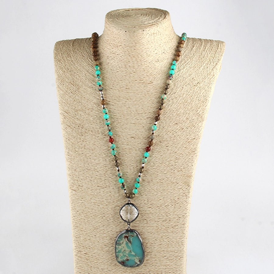 Bohemian Geometric natural stone Beaded Chain Pendant Necklace In Bulk