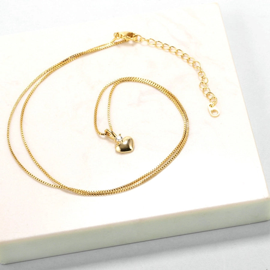 Jewelry Classic Style Heart Shape Copper Zircon Polishing Plating Pendant Necklace