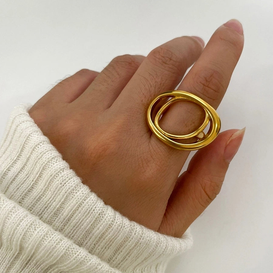 Jewelry Retro French Style IG Style Geometric 316L Stainless Steel  18K Gold Plated Irregular Open Rings