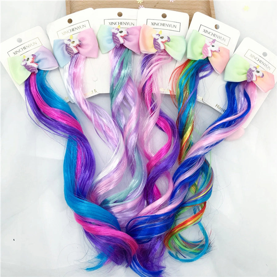 Rainbow Wig Glitter Gradient Hairpin Haircord Hairband Children's Wig Bow Wig Hairpin