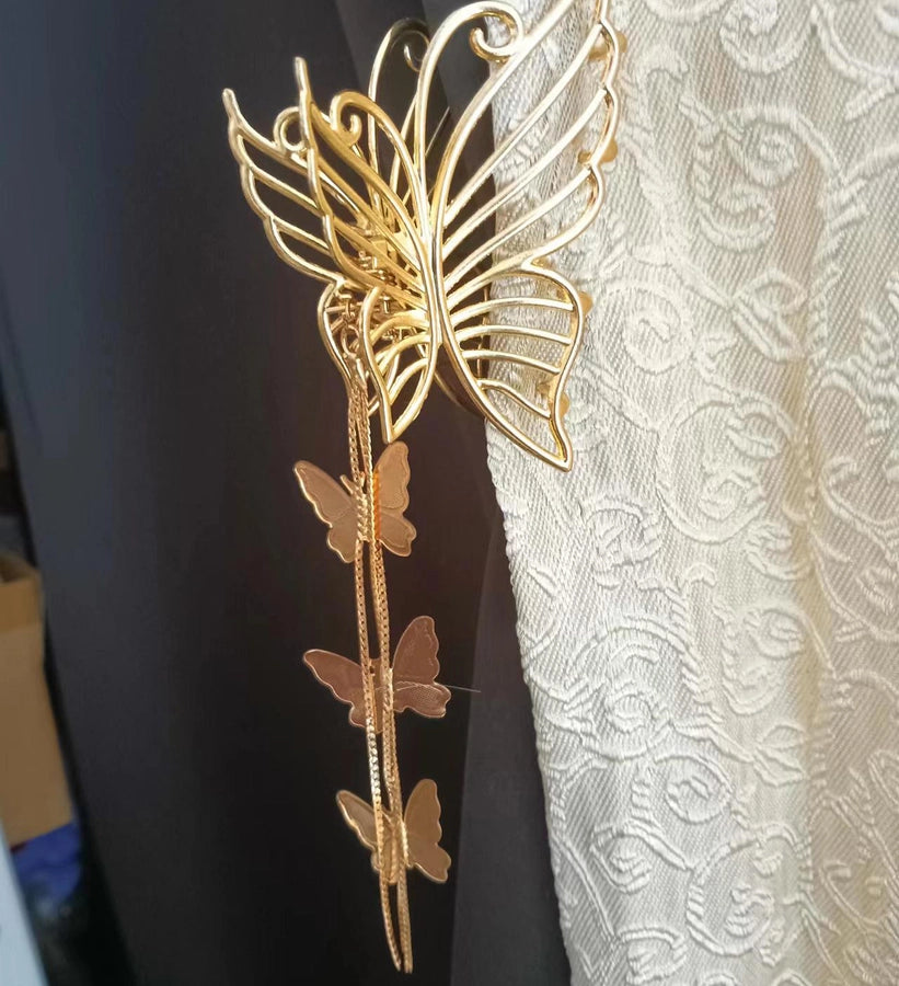 High-grade hollow tassel bow hairpin female back head high-grade grip medium shark clip  New