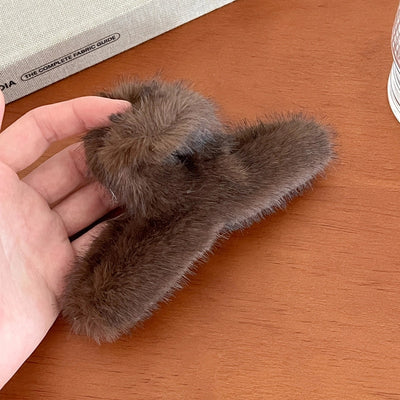 Korean Style Large Mink Fur Grip Women's New Autumn and Winter Hair Volume Shark  Former Red Hot Design Niche Barrettes