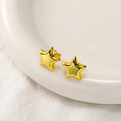 1 Pair Elegant Round Star Butterfly Titanium Steel Ear Studs
