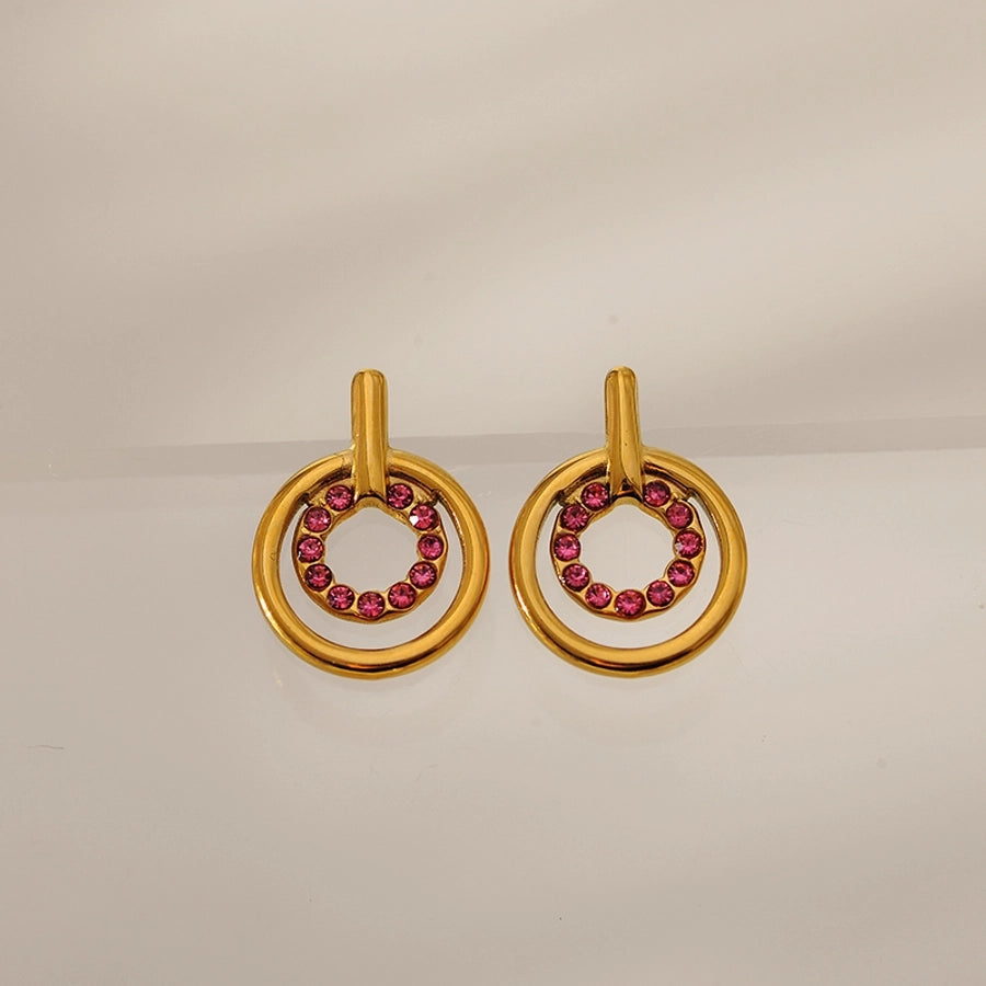 1 Pair Elegant Geometric 304 Stainless Steel Zircon Ear Studs