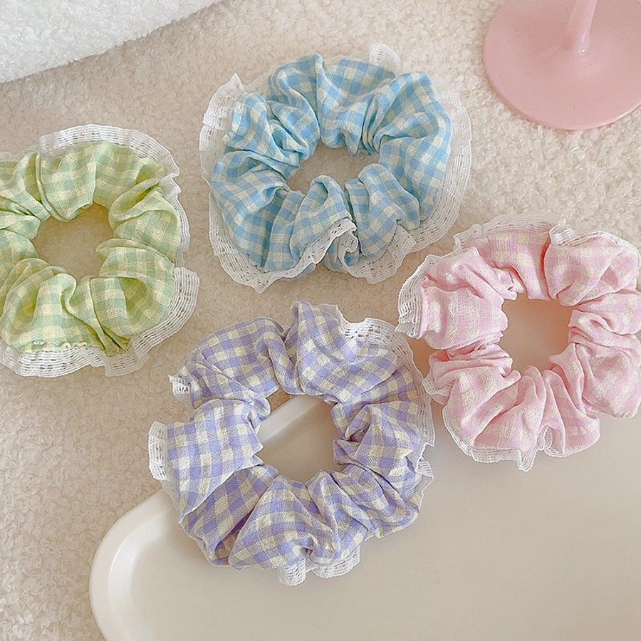 Women's IG Style Sweet Lattice Cloth Rib-Knit Lace Hair Tie