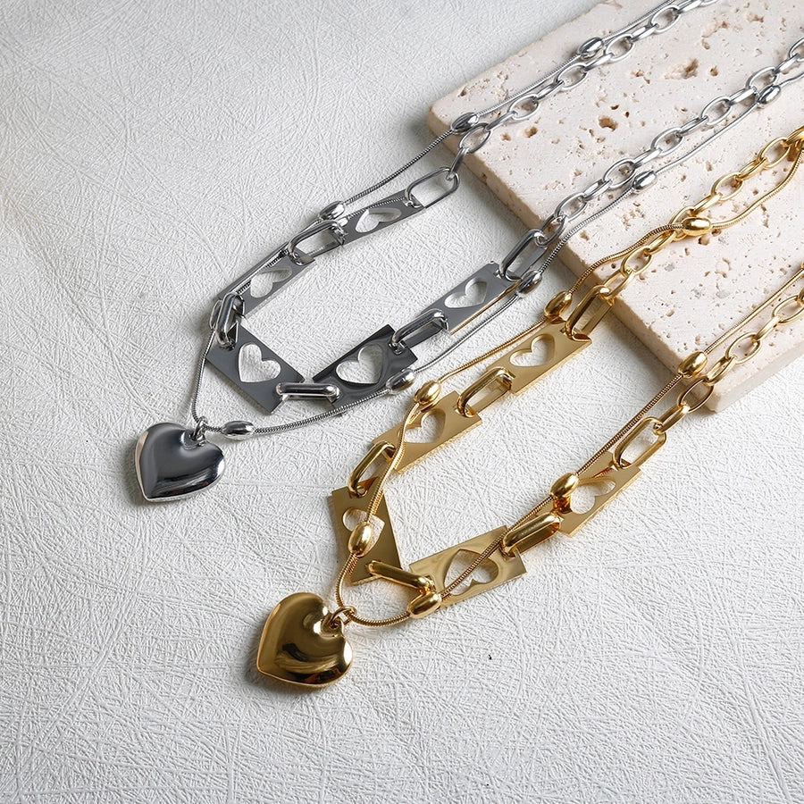 Jewelry IG Style Simple Style Commute Heart Shape 304 Stainless Steel Hollow Out Bracelets Necklace
