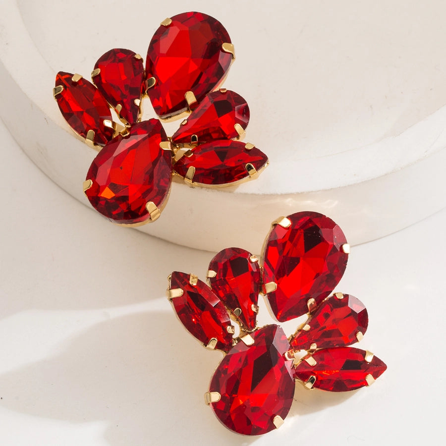 1 Pair Glam Classic Style Shiny Floral Inlay Alloy Rhinestones Glass 14K Gold Plated Ear Studs