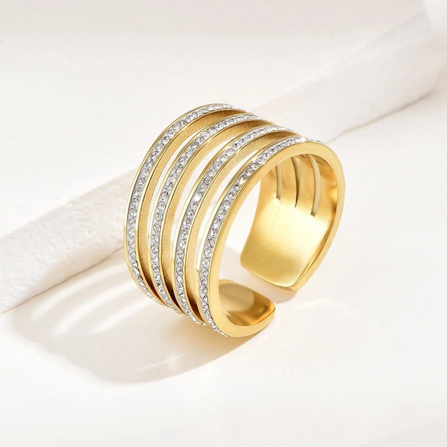 Jewelry Elegant Streetwear Irregular 304 Stainless Steel Rhinestones 14K Gold Plated Polishing Plating Inlay Wide Band Rings Open Rings