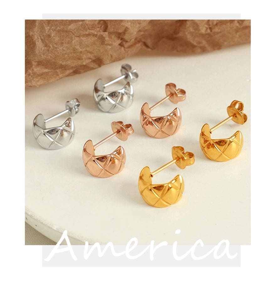 1 Pair IG Style Elegant Commute C Shape Argyle Polishing Plating 304 Stainless Steel 18K Gold Plated Ear Studs