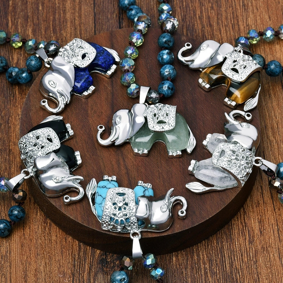 Casual Simple Style Streetwear Elephant Alloy natural stone Pendant Necklace In Bulk