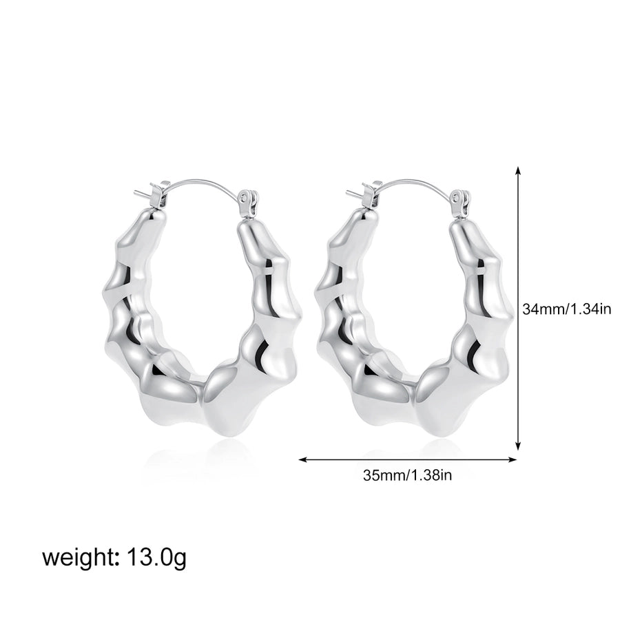 1 Pair Classical Bamboo Joint 304 Stainless Steel Hoop Earrings