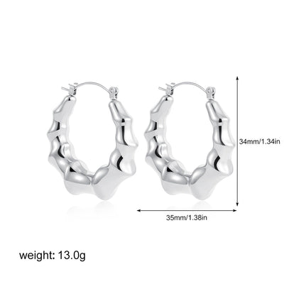 1 Pair Classical Bamboo Joint 304 Stainless Steel Hoop Earrings
