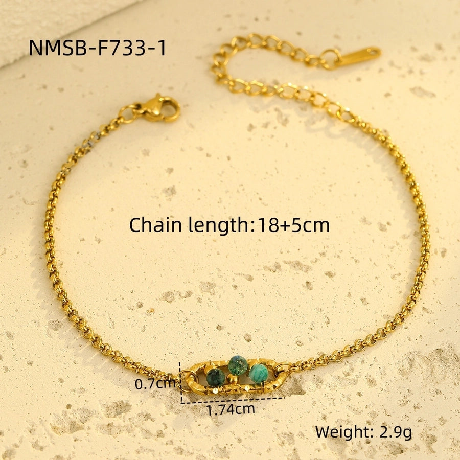 Simple Style Geometric 304 Stainless Steel natural stone 18K Gold Plated Belcher Chain Bracelets In Bulk