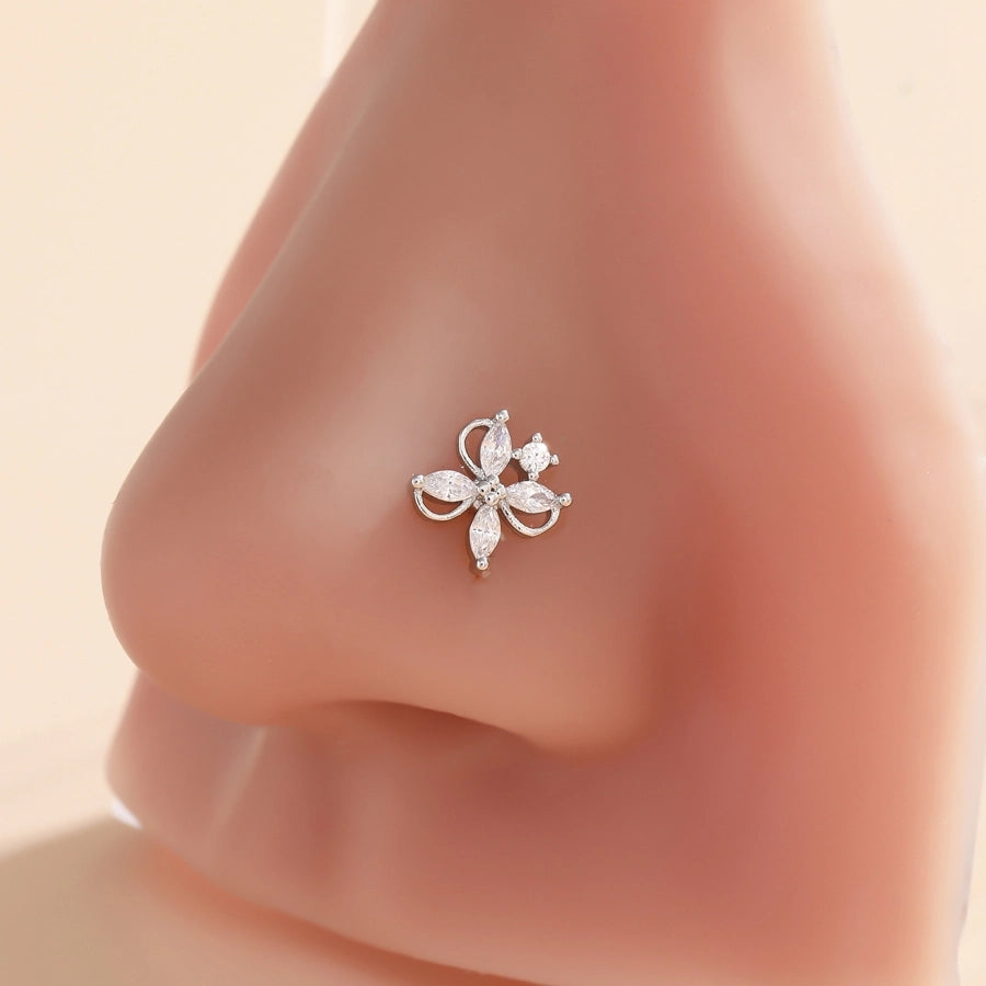 1 Piece Nose Rings & Studs Classic Style Cross Butterfly Copper Polishing Plating Zircon 18K Gold Plated Nose Rings & Studs