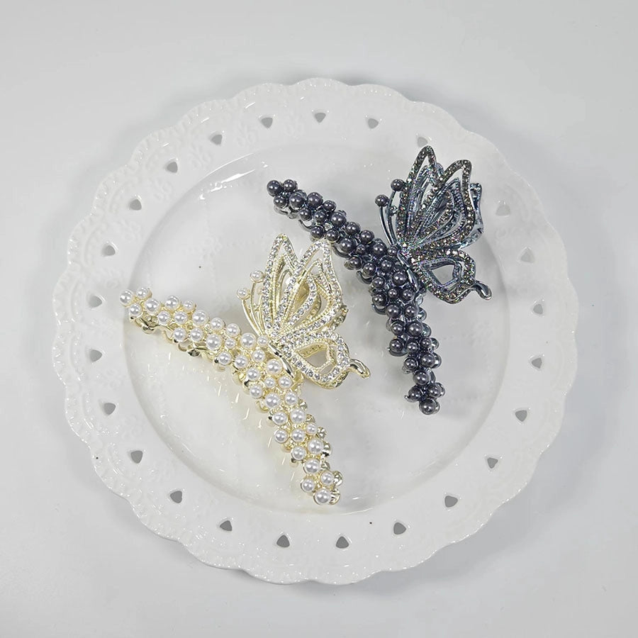 Women's Simple Style Classic Style Butterfly Alloy Inlay Pearl Hair Claws
