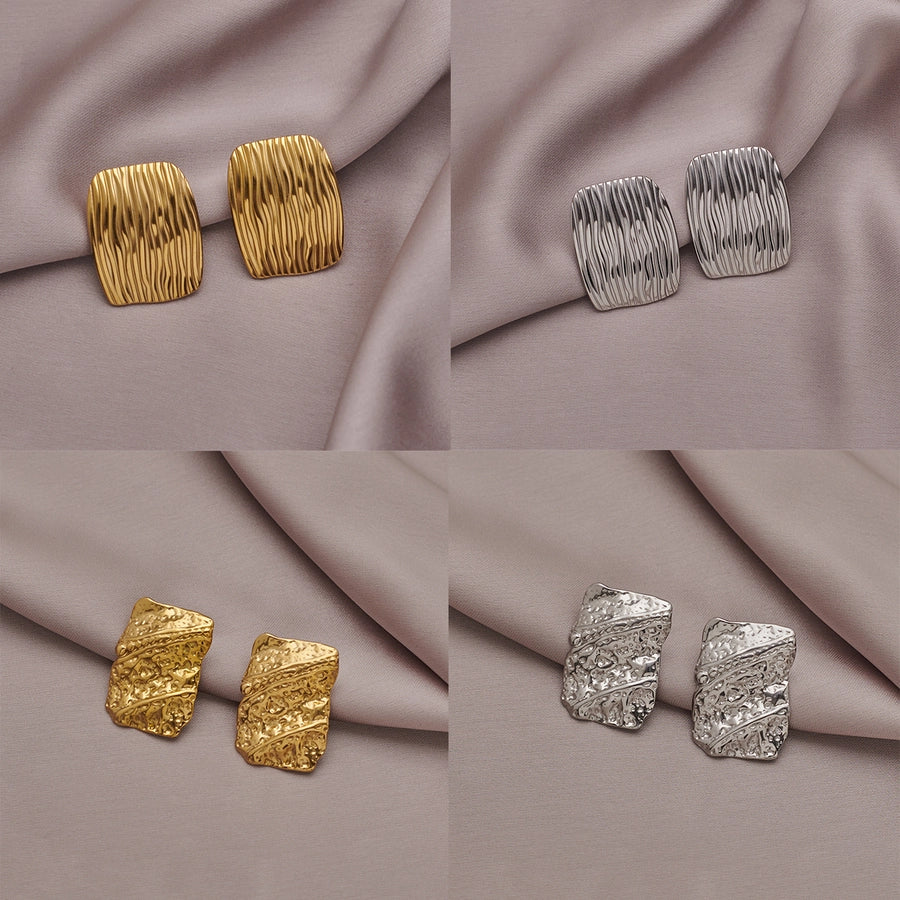 1 Pair Elegant Geometric Pleated 304 Stainless Steel Ear Studs