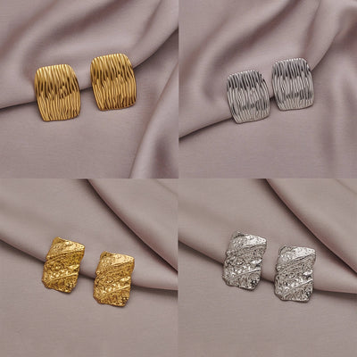 1 Pair Elegant Geometric Pleated 304 Stainless Steel Ear Studs