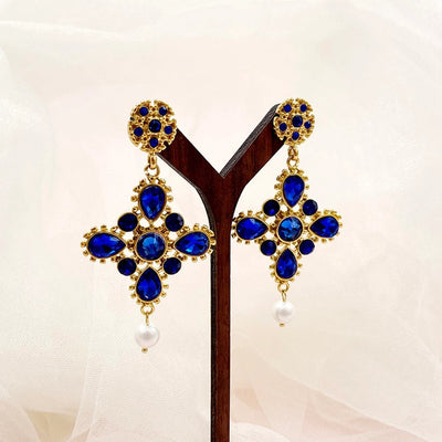 Jewelry Elegant Baroque Style Devil's Eye Square Rhombus 304 Stainless Steel Zircon 14K Gold Plated Enamel Inlay Jewelry Set