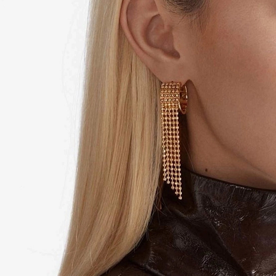 18K Gold Stainless Steel Bead Chain Tassel Earrings Earrings with Left and Right Sides