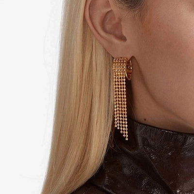 18K Gold Stainless Steel Bead Chain Tassel Earrings Earrings with Left and Right Sides