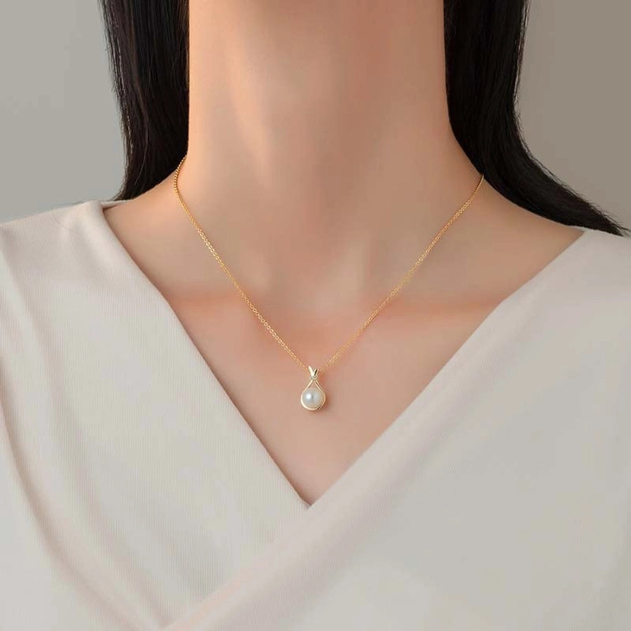 French Style Commute Water Droplets K Gold Plated Platinum Plated Pearl Copper Alloy  Pendant Necklaces