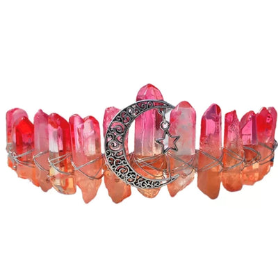 retro star moon crown alloy natural crystal crown